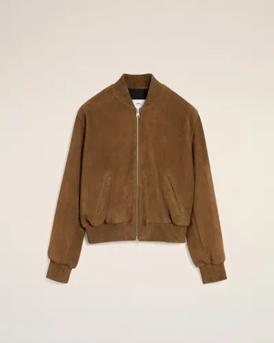 Ami Alexandre Mattiussi Brown Leather Zipped Jacket Brown