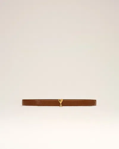 Ami Alexandre Mattiussi Brown Lizard Cowhide Leather Belt 25mm With Ami De Coeur Buckle Brown