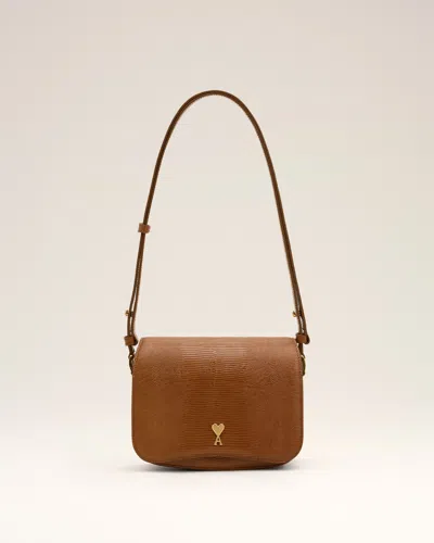 Ami Alexandre Mattiussi Brown Lizard Embossed Cowhide Leather Paris Paris Bag Brown