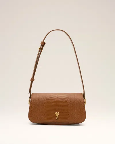 Ami Alexandre Mattiussi Brown Lizard Embossed Cowhide Leather Paris Paris Shoulder Bag Brown In Cognac