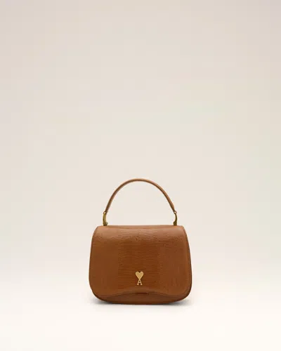 Ami Alexandre Mattiussi Brown Lizard Embossed Cowhide Leather Paris Paris Top Handle Bag Brown In Cognac