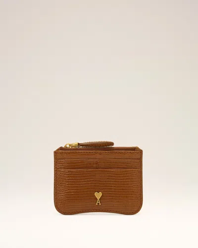 Ami Alexandre Mattiussi Brown Lizard Embossed Paris Paris Zipped Leather Card Holder Brown