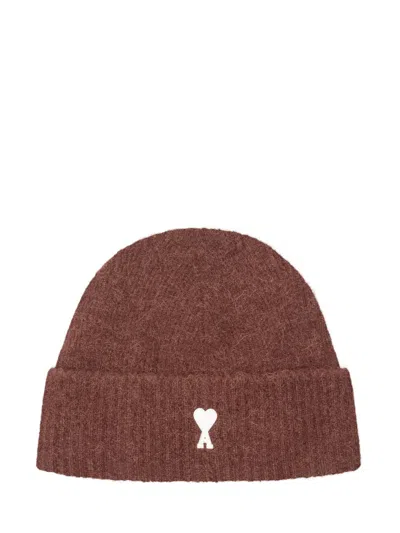 Ami Alexandre Mattiussi Brown Logo Beanie Cap