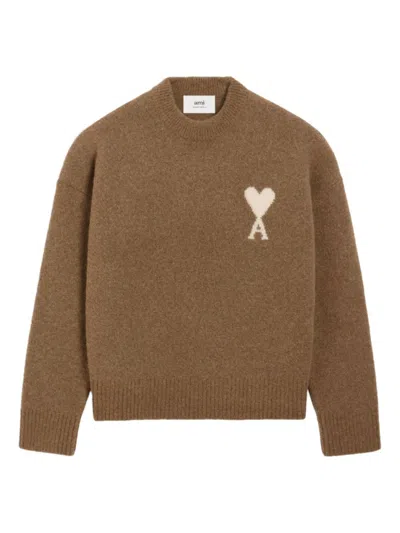 AMI ALEXANDRE MATTIUSSI BROWN LOGO SWEATER