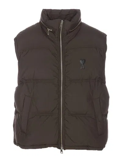 AMI ALEXANDRE MATTIUSSI BROWN PADDED VEST