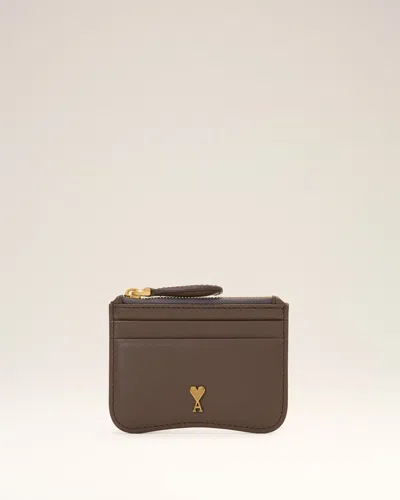 Ami Alexandre Mattiussi Brown Paris Paris Zipped Cowhide Leather Card Holder Brown
