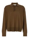 Ami Alexandre Mattiussi Ami Paris Men Brown Polo Shirt With Classic Collar And Logo Embroidery On The Front In Wool And Silk In Brown