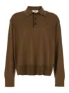 Ami Alexandre Mattiussi Ami Paris Men Brown Polo Shirt With Classic Collar And Logo Embroidery On The Front In Wool And Silk In Brown