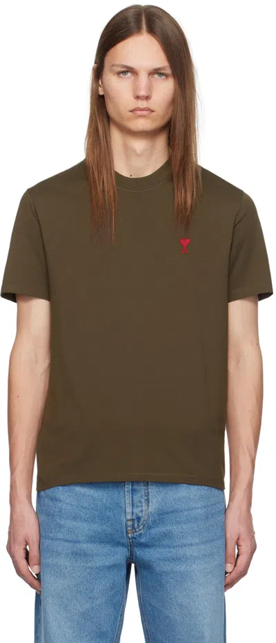 Ami Alexandre Mattiussi Brown Red Ami De Coeur T-shirt In Dark Coffee/221