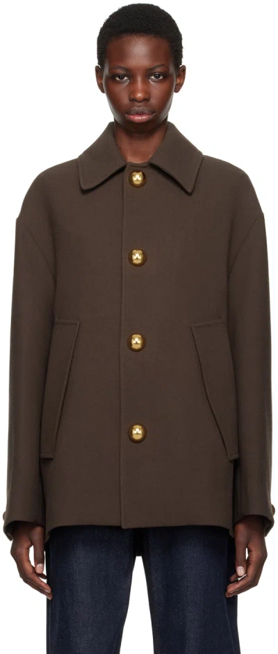 Ami Alexandre Mattiussi Brown Short Belted Coat In Dark Coffee/221