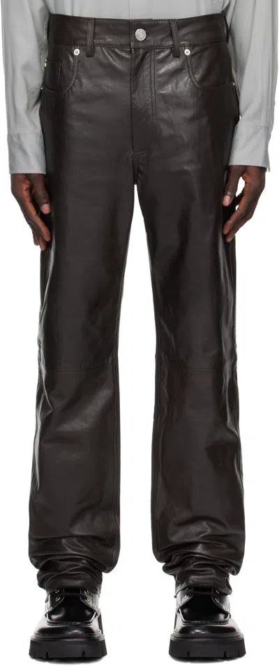 Ami Alexandre Mattiussi Brown Straight Fit Leather Pants In Dark Coffee/221