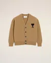 Ami Alexandre Mattiussi Ami Classic V-neck Wool Cardigan With Signature Logo In Brown
