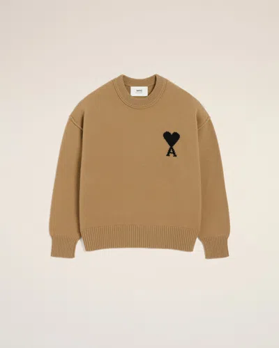 AMI ALEXANDRE MATTIUSSI BROWN WOOL AMI DE COEUR CREWNECK SWEATER BROWN