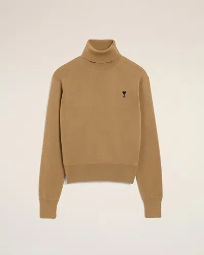 Ami Alexandre Mattiussi Brown Wool Ami De Coeur Turtle Neck Sweater Brown In Multi