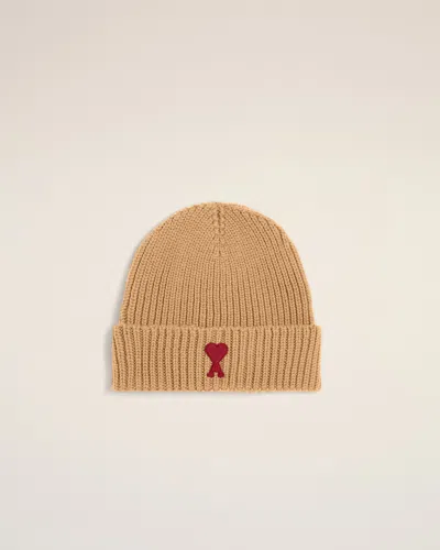 Ami Alexandre Mattiussi Brown Wool Beanie With Ami De Coeur Brown In Green