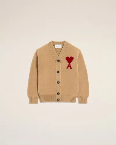 Ami Alexandre Mattiussi Brown Wool Cardigan With Ami De Coeur Brown In Multi