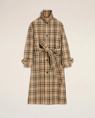 Ami Alexandre Mattiussi Brown Wool Checked Belted Mac Brown In Multi