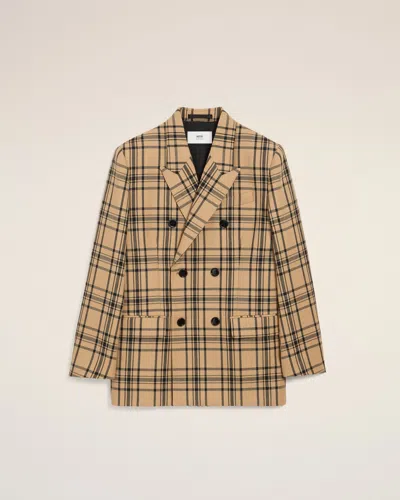 Ami Alexandre Mattiussi Brown Wool Checked Loose Double Breasted Jacket Brown