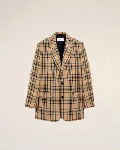Ami Alexandre Mattiussi Brown Wool Checked Loose Jacket Brown In Multi