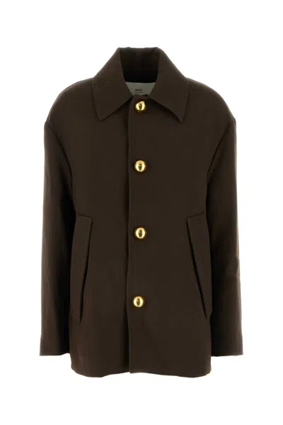 AMI ALEXANDRE MATTIUSSI BROWN WOOL COAT