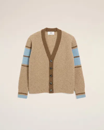 AMI ALEXANDRE MATTIUSSI BROWN WOOL COLLEGE CARDIGAN BROWN