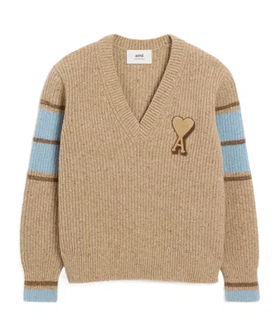 Ami Alexandre Mattiussi Brown Wool College Sweater