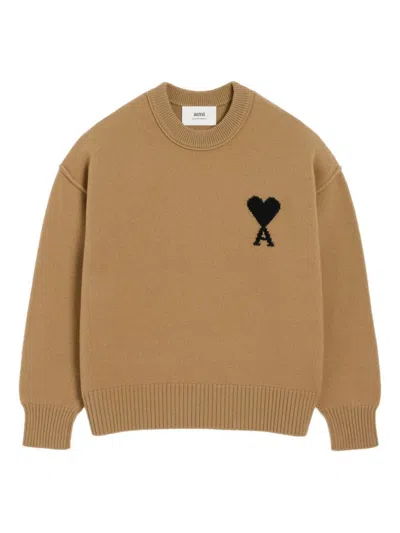 AMI ALEXANDRE MATTIUSSI BROWN WOOL CREWNECK SWEATER