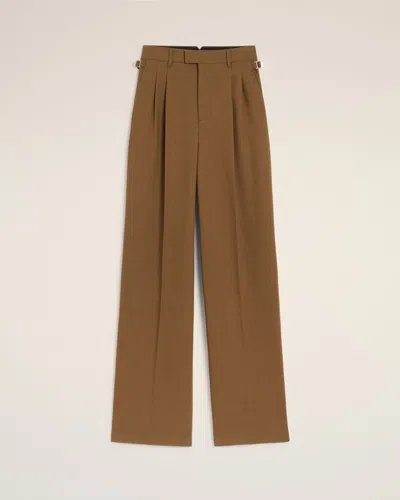 Ami Alexandre Mattiussi Brown Wool High Waist Tabs Wide Trousers Brown