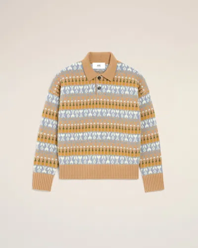 Ami Alexandre Mattiussi Brown Wool Jacquard Polo Sweater Brown