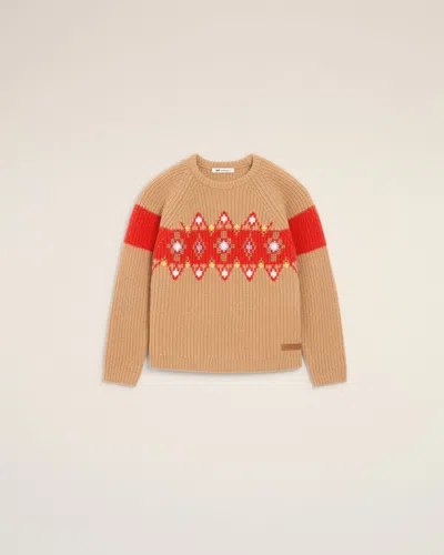 AMI ALEXANDRE MATTIUSSI BROWN WOOL ROUND COLLAR CROSS STITCH BROWN