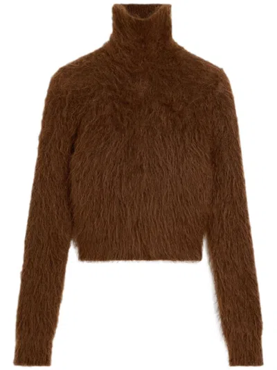 Ami Alexandre Mattiussi Brushed-effect Roll-neck Jumper In Brown