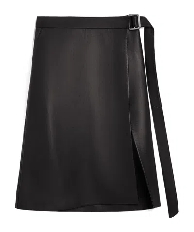 Ami Alexandre Mattiussi Belted-waist Lambskin Midi Skirt In Black