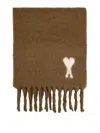 Ami Alexandre Mattiussi Rectangular Brown Alpaca Blend Scarf With Monogram Motif In Brown