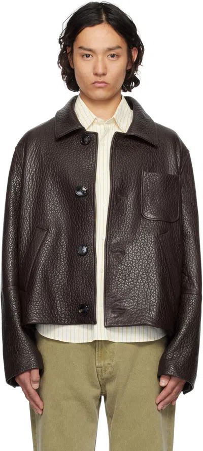 Ami Alexandre Mattiussi Burgundy Buttoned Leather Jacket In 633 Aubergine