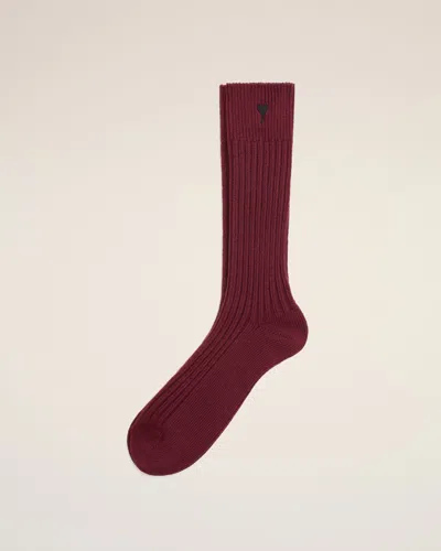 Ami Alexandre Mattiussi Burgundy Cotton Ami De Coeur Socks Red