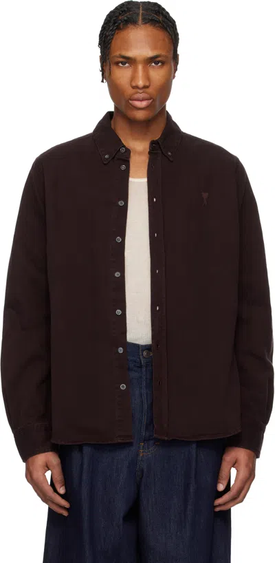 Ami Alexandre Mattiussi Burgundy Cotton Button-down Ami De Coeur Shirt In 633 Aubergine