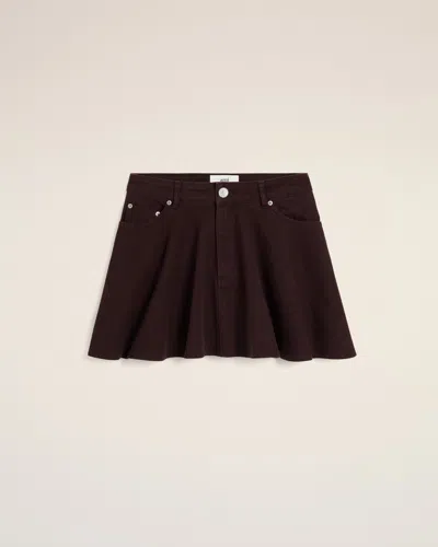 Ami Alexandre Mattiussi Burgundy Cotton Mini Skirt With Godets Red In Eggplant