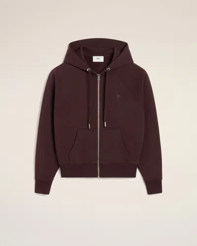 Ami Alexandre Mattiussi Burgundy Cotton Tonal Ami De Coeur Hoodie Red In Brown