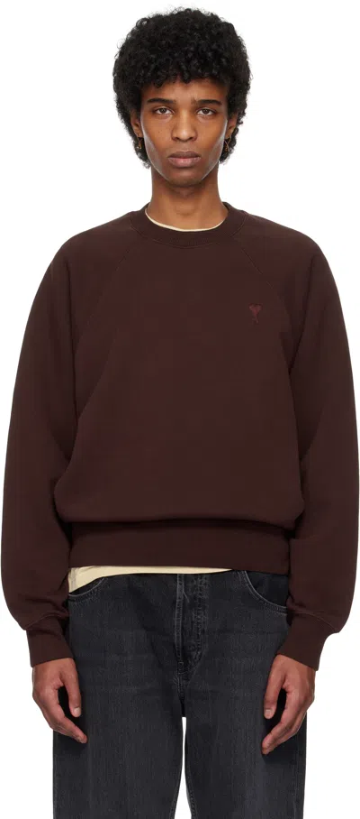 Ami Alexandre Mattiussi Burgundy Cotton Tonal Ami De Coeur Sweatshirt In 633 Aubergine