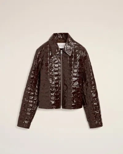 Ami Alexandre Mattiussi Burgundy Crocodile Embossed Cowhide Leather Zipped Jacket Red In Dark Cherry