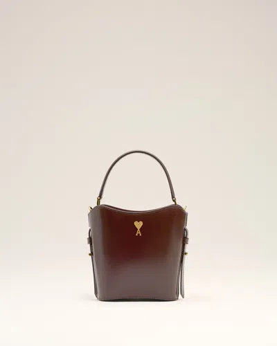 Ami Alexandre Mattiussi Burgundy Glazed Leather Mini Paris Paris Bucket Bag Red