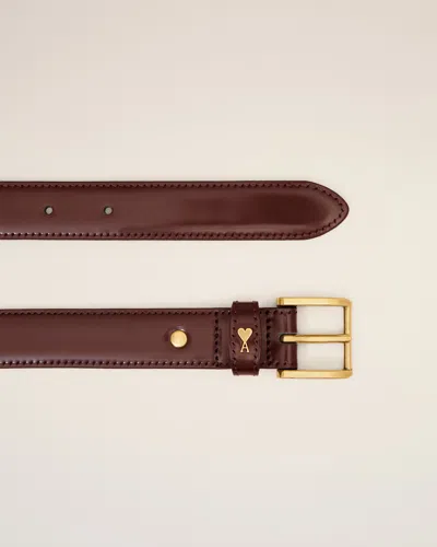 Ami Alexandre Mattiussi Burgundy Glazed Leather Paris Paris 25 Mm Belt Red
