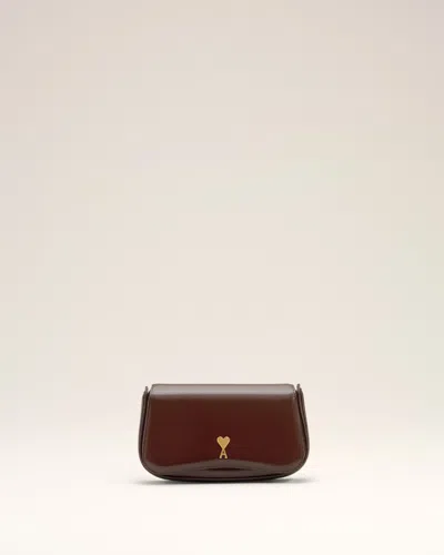 AMI ALEXANDRE MATTIUSSI BURGUNDY GLAZED LEATHER SMALL CROSSBODY PARIS PARIS BAG RED