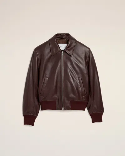 Ami Alexandre Mattiussi Burgundy Lamb Leather Zipped Jacket Red