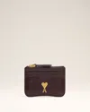 Ami Alexandre Mattiussi Burgundy Leather Paris Paris Zipped Card Holder Red In Eggplant