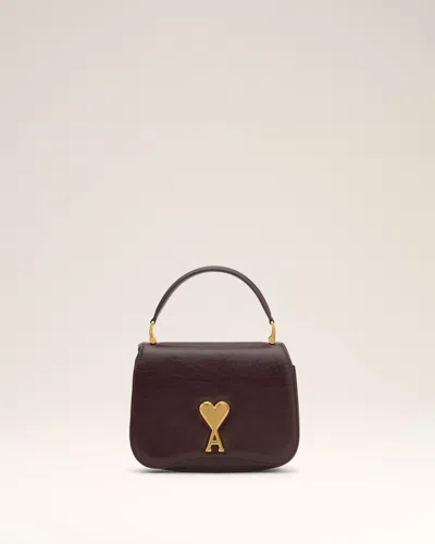 Ami Alexandre Mattiussi Burgundy Leather Top Handle Paris Paris Bag Red In Eggplant
