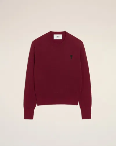 Ami Alexandre Mattiussi Burgundy Wool Ami De Coeur Crewneck Sweater Red