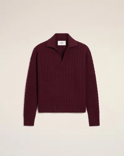 Ami Alexandre Mattiussi Burgundy Wool Cables Knit Polo Red
