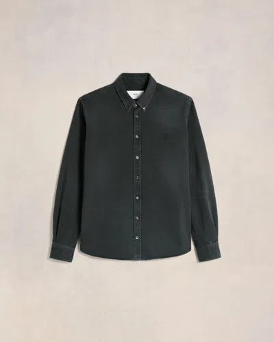 AMI ALEXANDRE MATTIUSSI BUTTON-DOWN AMI DE COEUR SHIRT BLACK