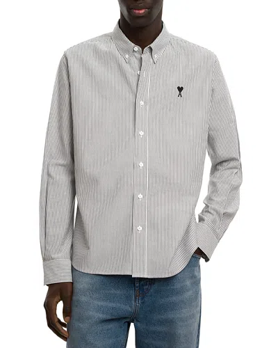 Ami Alexandre Mattiussi Button Down Collar Logo Shirt In Gray